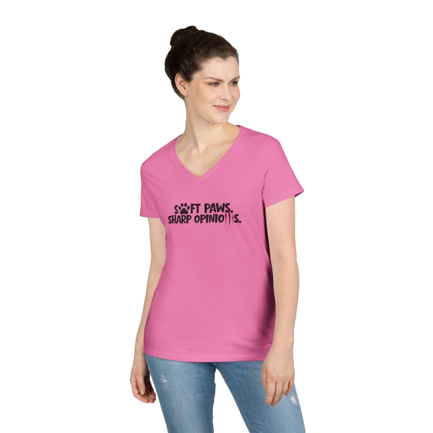 Soft Paws, Sharp Opinions Women’s V-Neck Tee