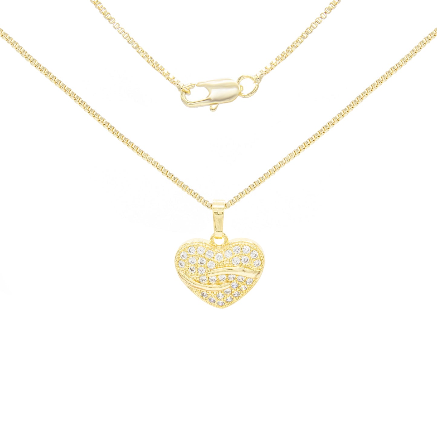 Cubic Zirconia 14K Gold Filled Heart Pendant Necklace Set