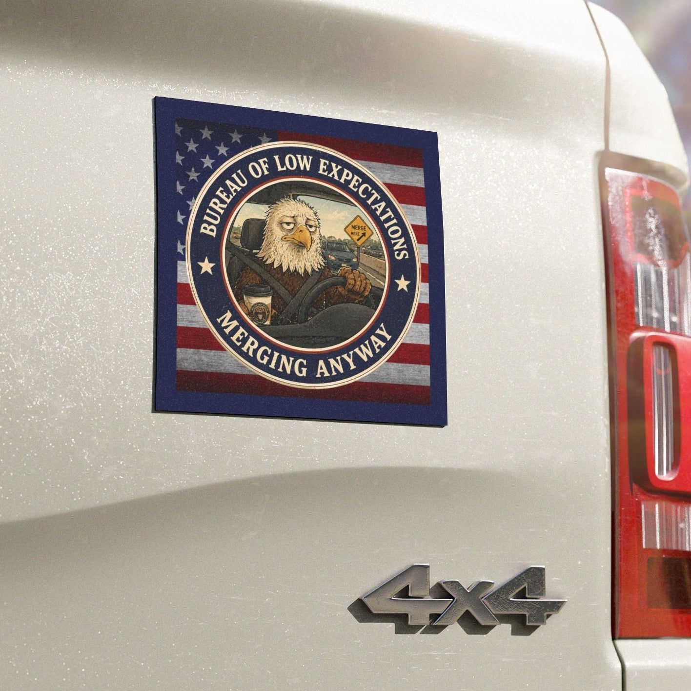 Bureau of Low Expectations Bumper Magnet | Merging Anyway
