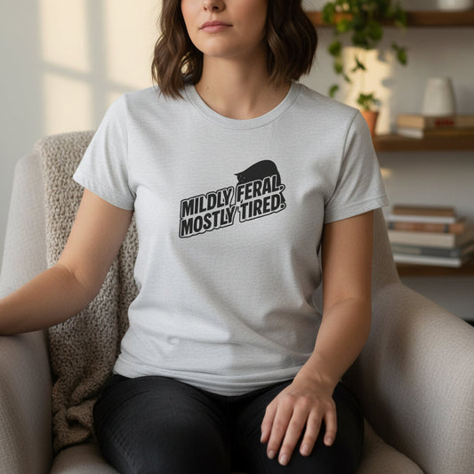 Mildly Feral Mostly Tired Slim Fit Cat Tee