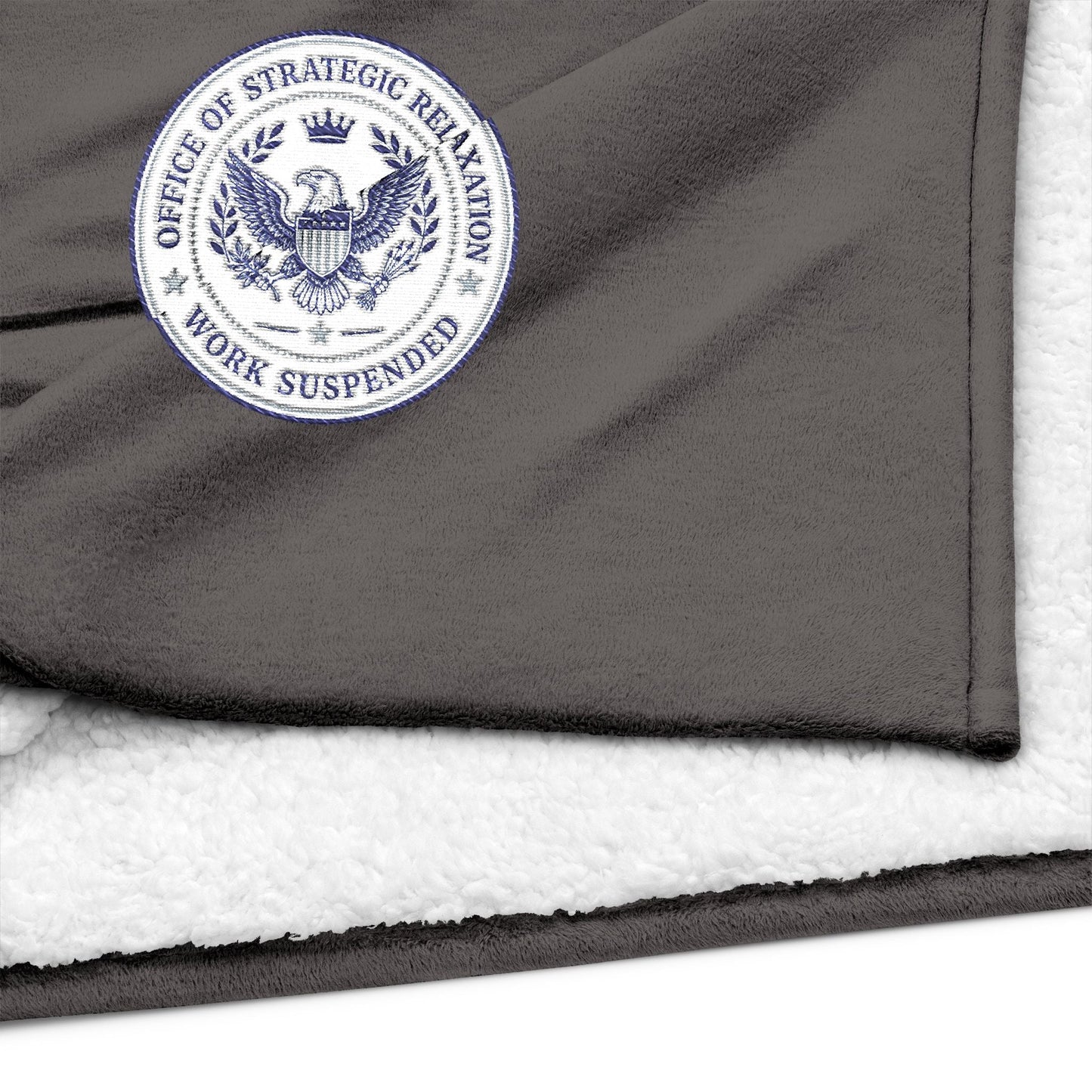 Office of Strategic Relaxation Sherpa Throw Blanket – Work Suspended