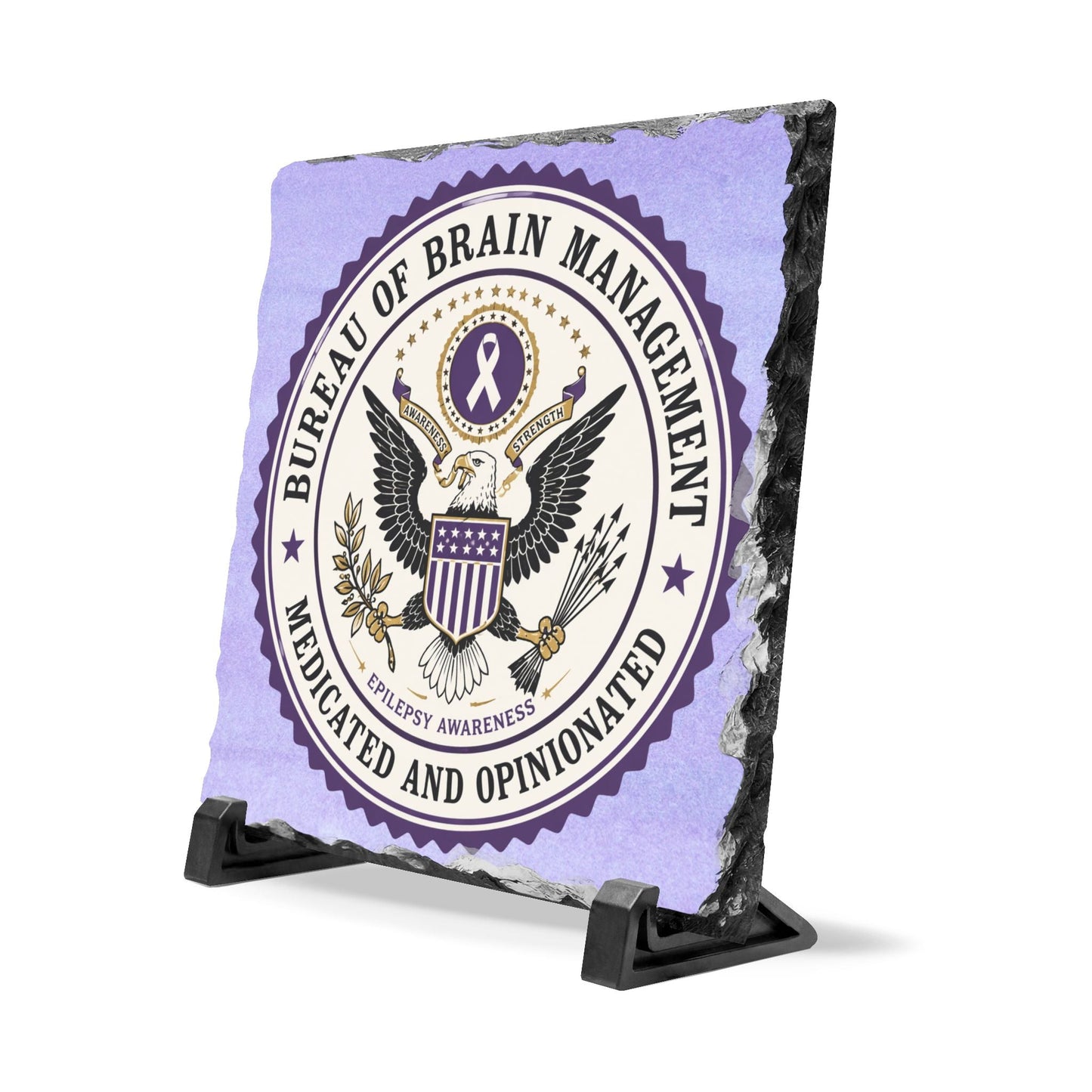 Bureau of Brain Management Slate Plaque | “Medicated and Opinionated” Desk Sign