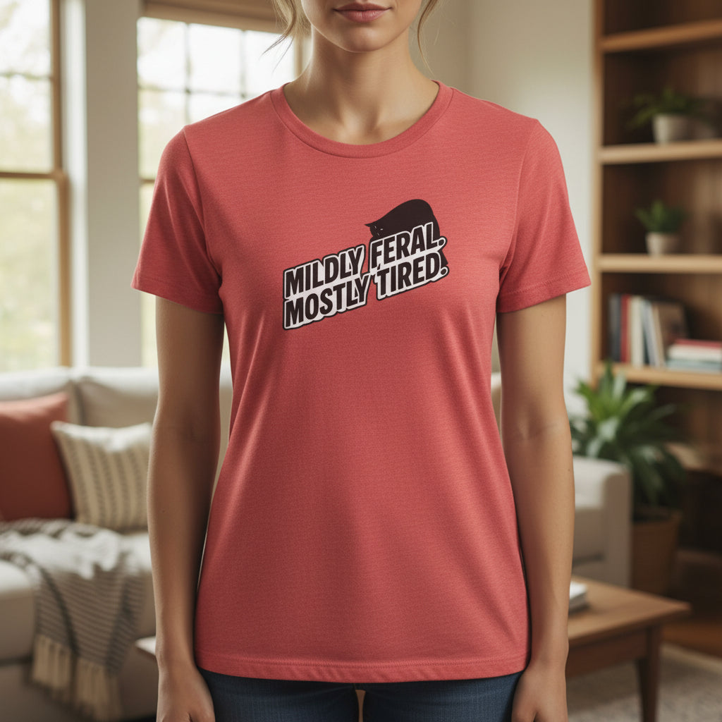 Mildly Feral Mostly Tired Slim Fit Cat Tee