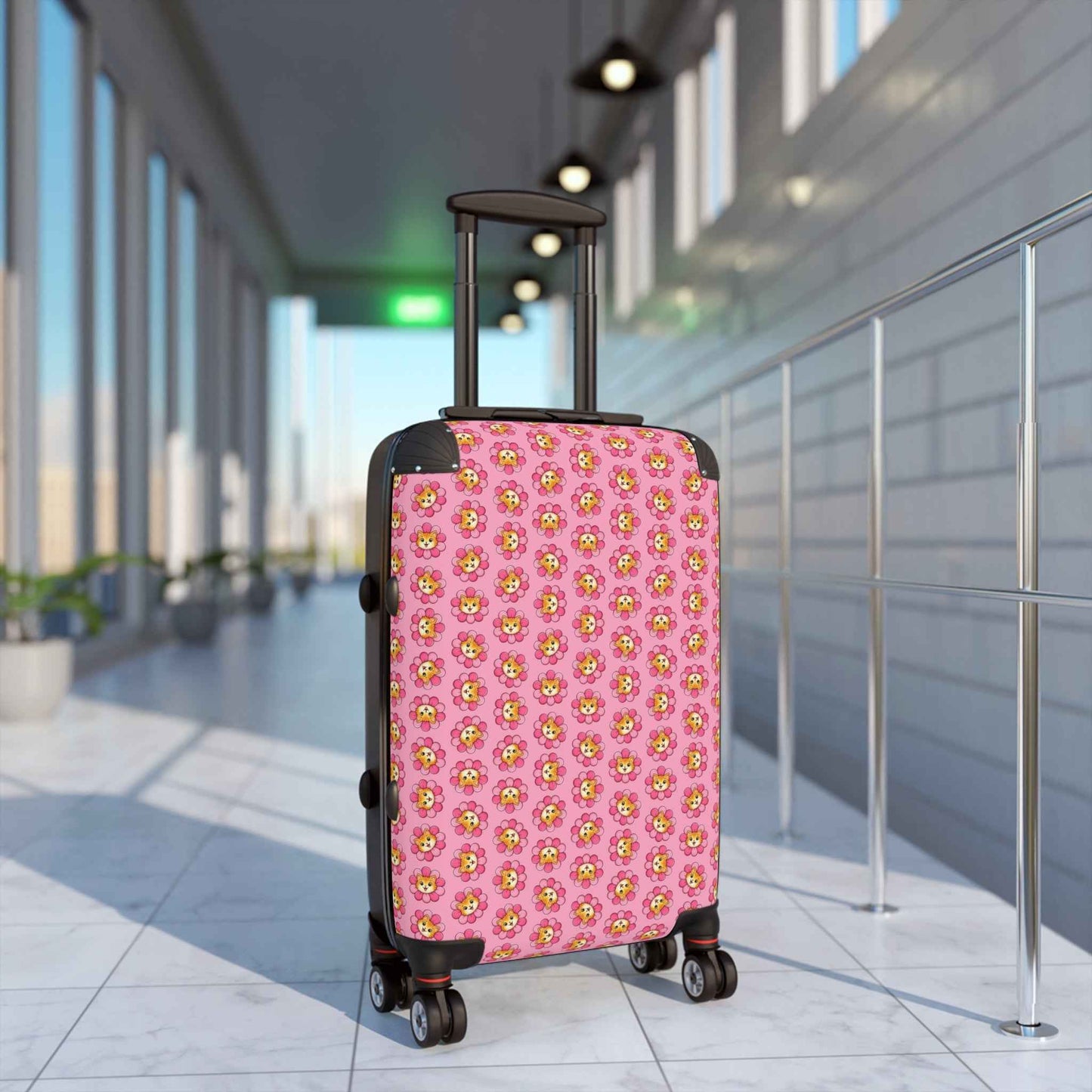 Pink Cat Flower Suitcase | Cute Chaos Travel Luggage
