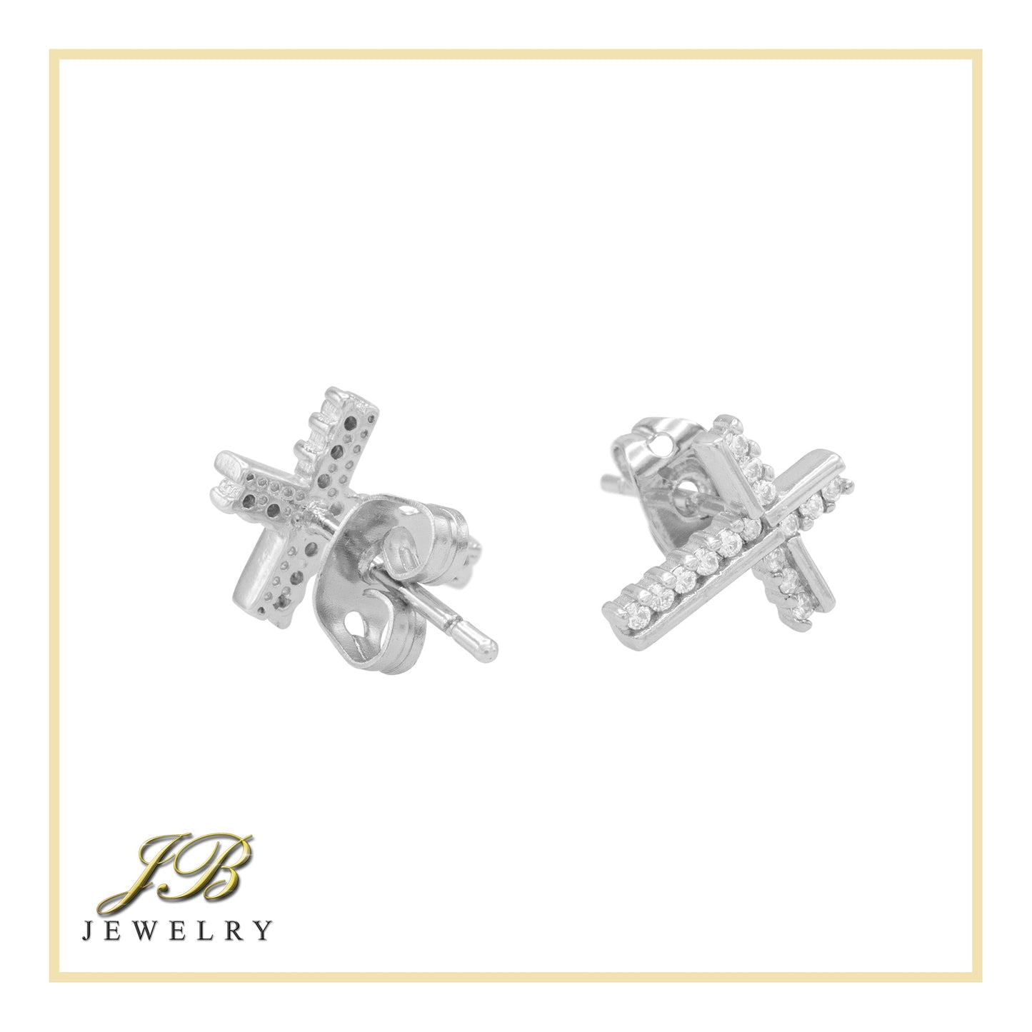Cross 14K Gold Filled Silver Earrings Cubic Zirconia Hip Hop Studs Jewelry Women Men