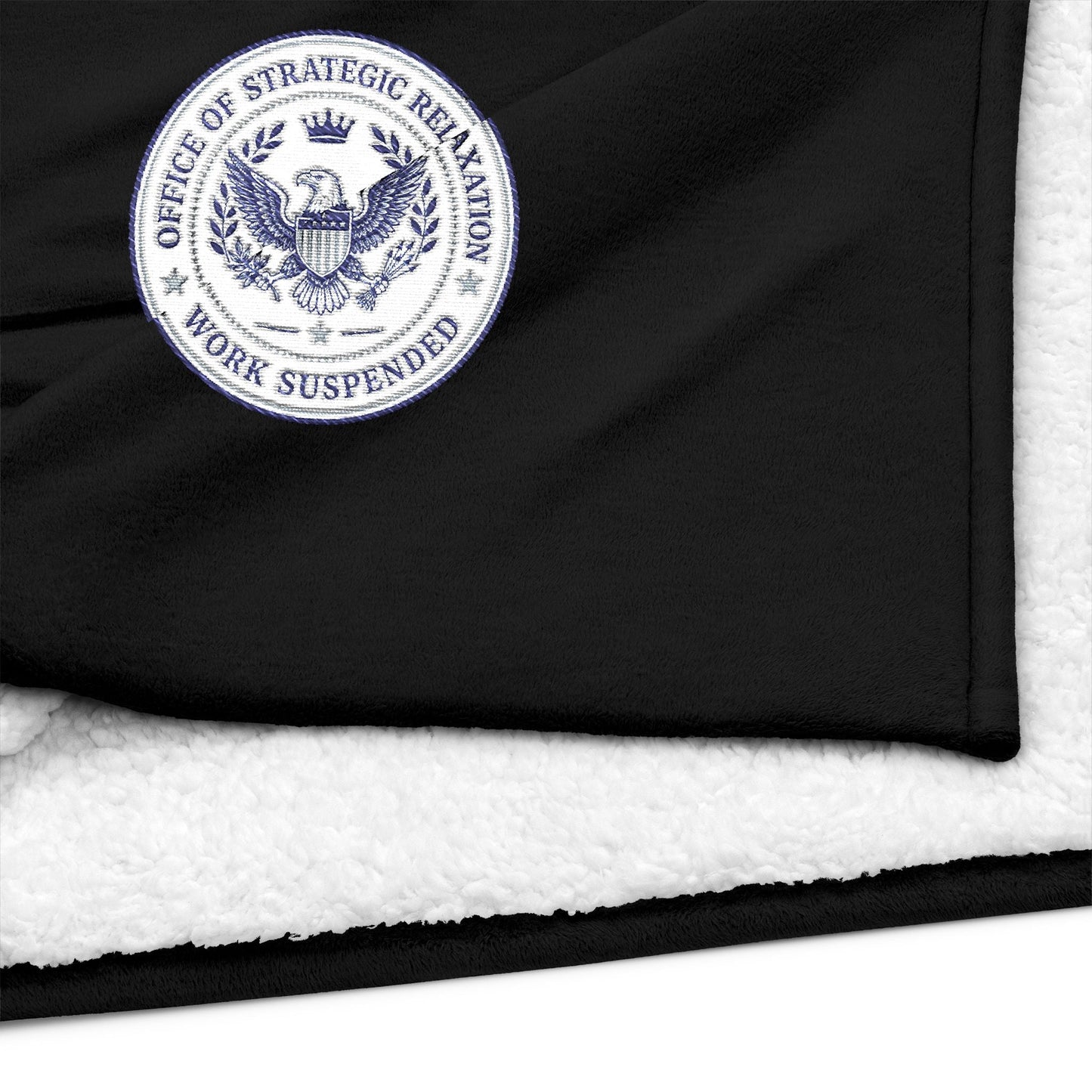 Office of Strategic Relaxation Sherpa Throw Blanket – Work Suspended