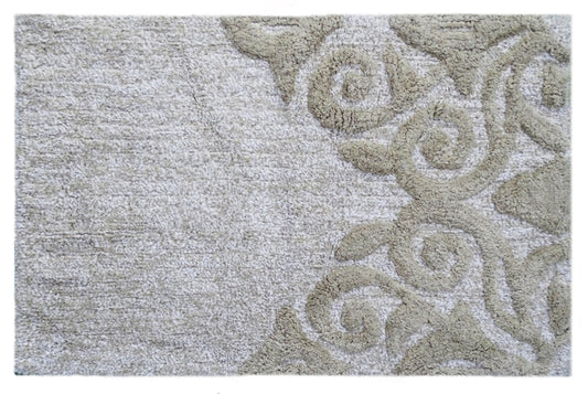 Damask Pattern Bath Rug in Beige & Ivory