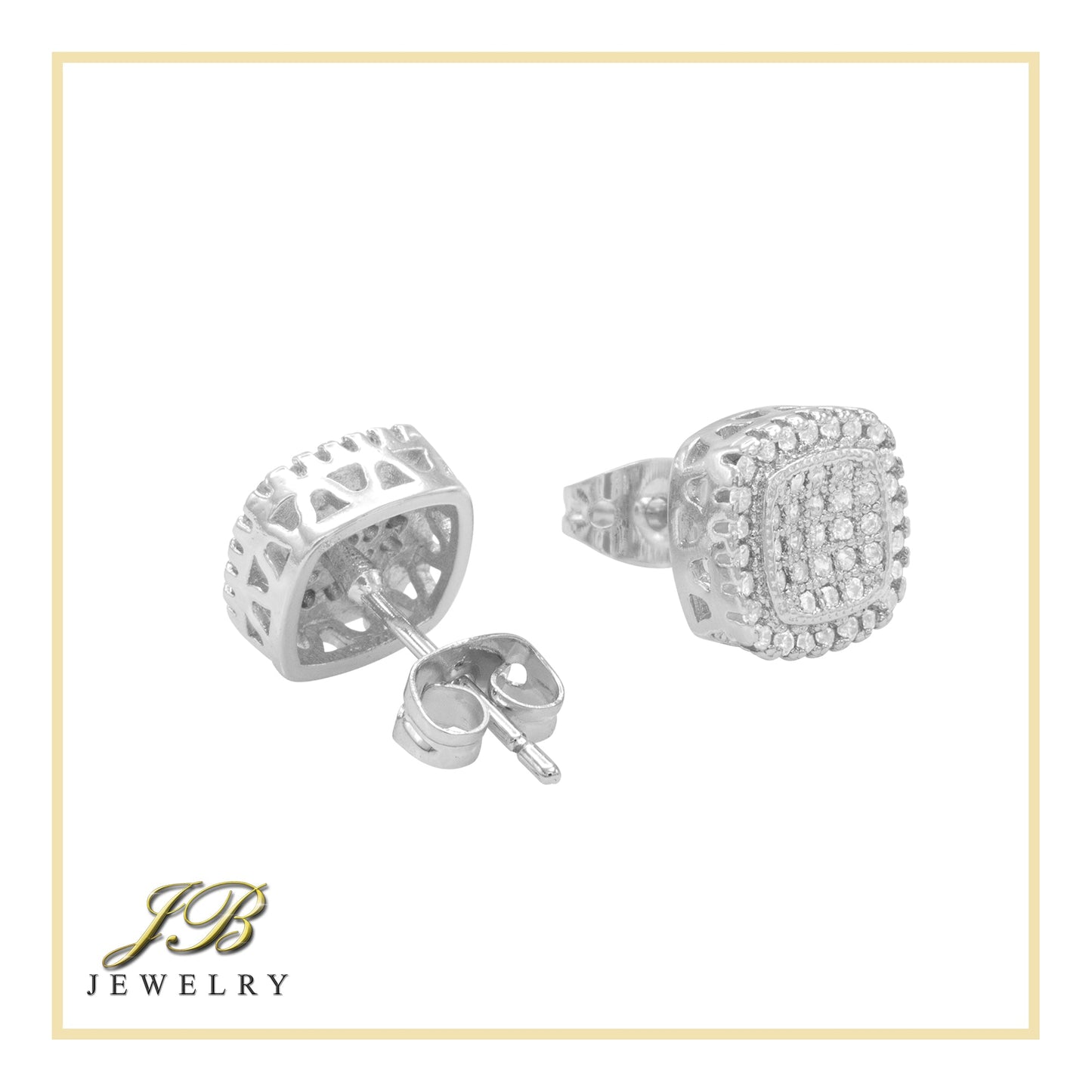 Square 9 Cubic Zirconia Earrings 14K Gold Filled Silver Hip Hop Studs Jewelry Women Men