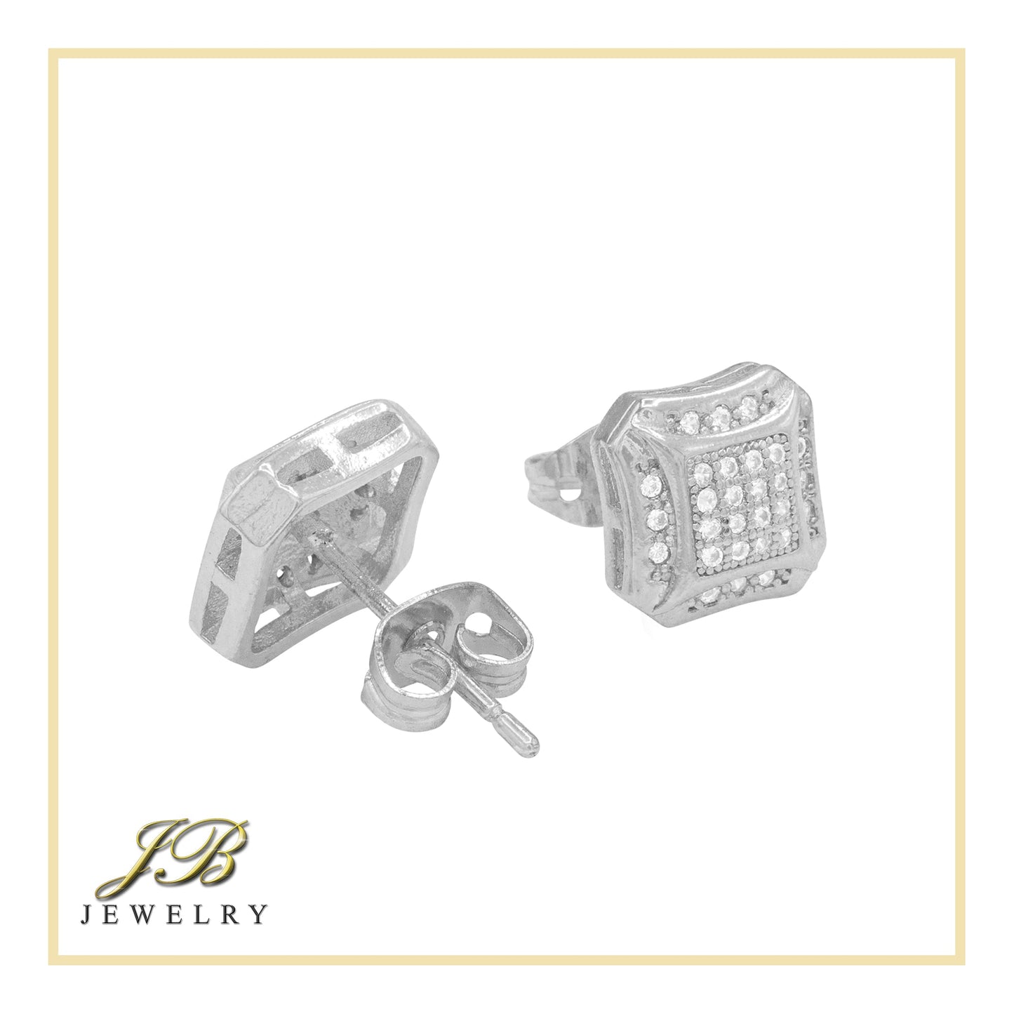 Square 8 Cubic Zirconia Earrings 14K Gold Filled Silver Hip Hop Studs Jewelry Women Men