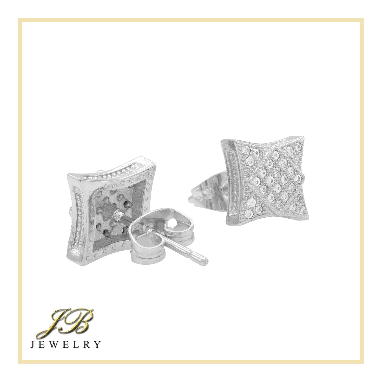 Square 7 Cubic Zirconia Earrings 14K Gold Filled Silver Hip Hop Studs Jewelry Women Men