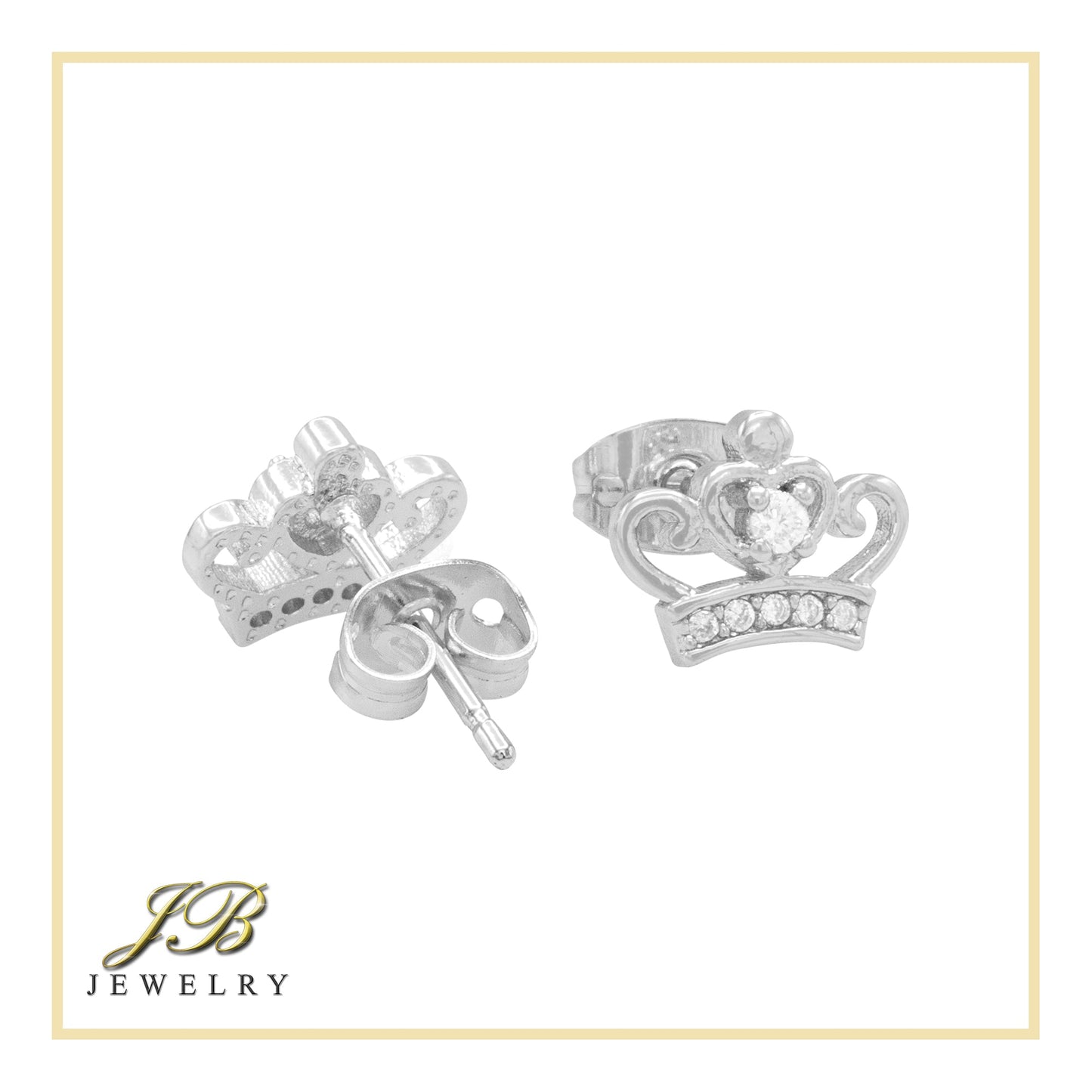 Crown 2  Earrings Cubic Zirconia Hip Hop 14K Gold Filled Silver Studs Jewelry Women
