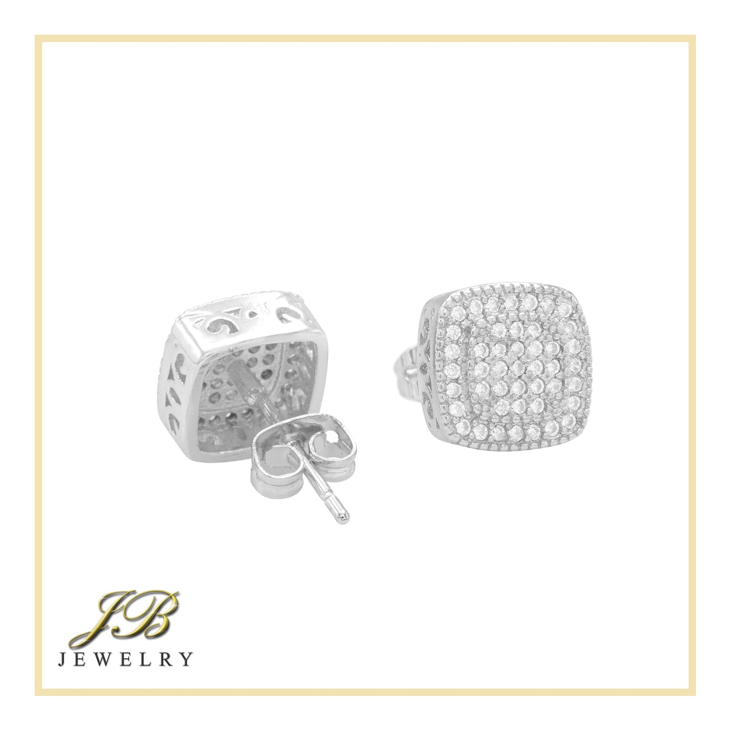 Double Square 6 Cubic Zirconia Earrings 14K Gold Filled Silver Hip Hop Studs Ear Piercing Jewelry Women Men