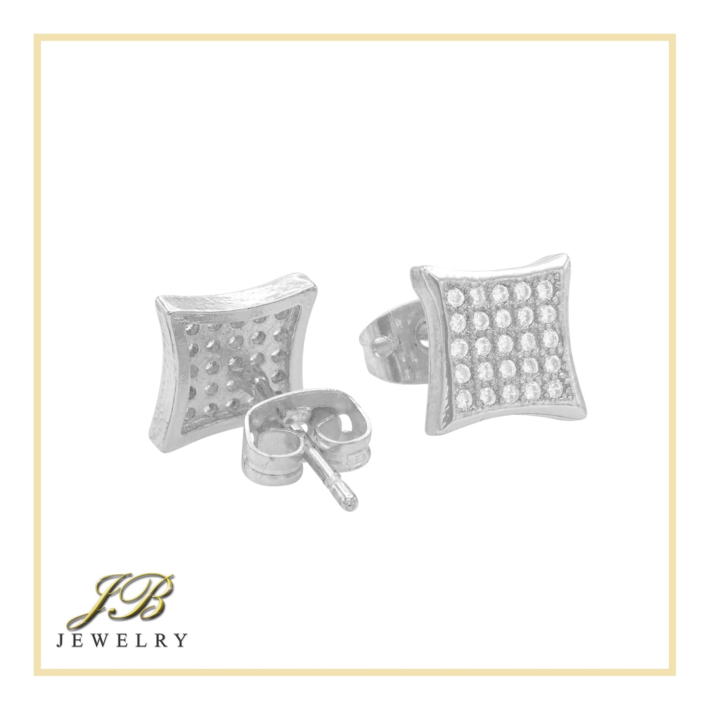Square 15 Cubic Zirconia Earrings 14K Gold Filled Silver Hip Hop Studs Jewelry Women Men