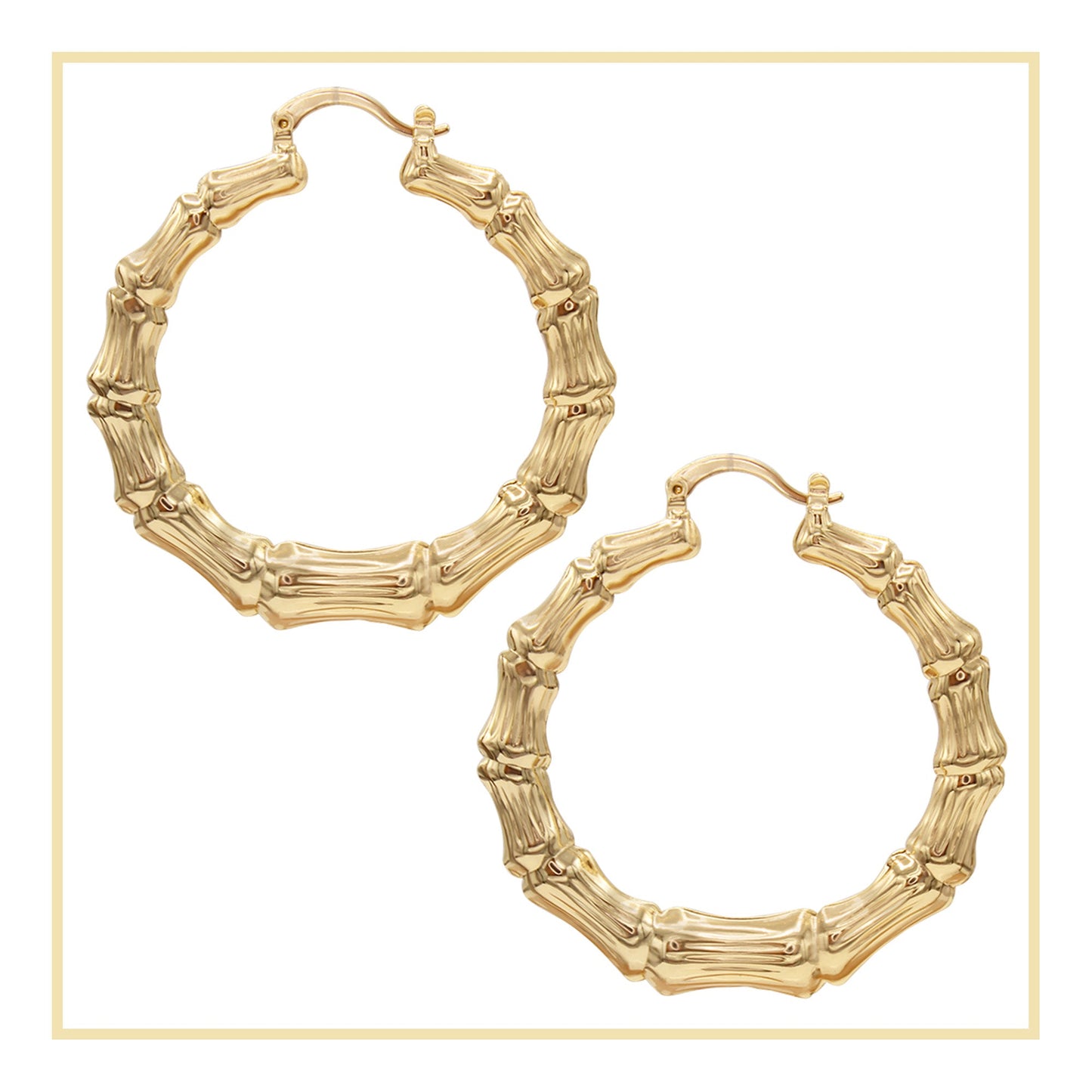 Bamboo Hoop Earrings 14K Gold Plated Women Jewelry 50 mm