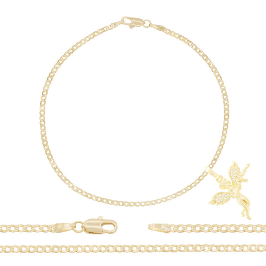 Guardian Angel Pendant 14K Gold Filled Cubic Zirconia Anklet 10" Set 2.5 mmWomen Jewelry