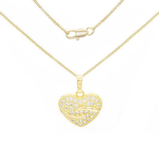 Cubic Zirconia 14K Gold Filled Heart Pendant Necklace Set