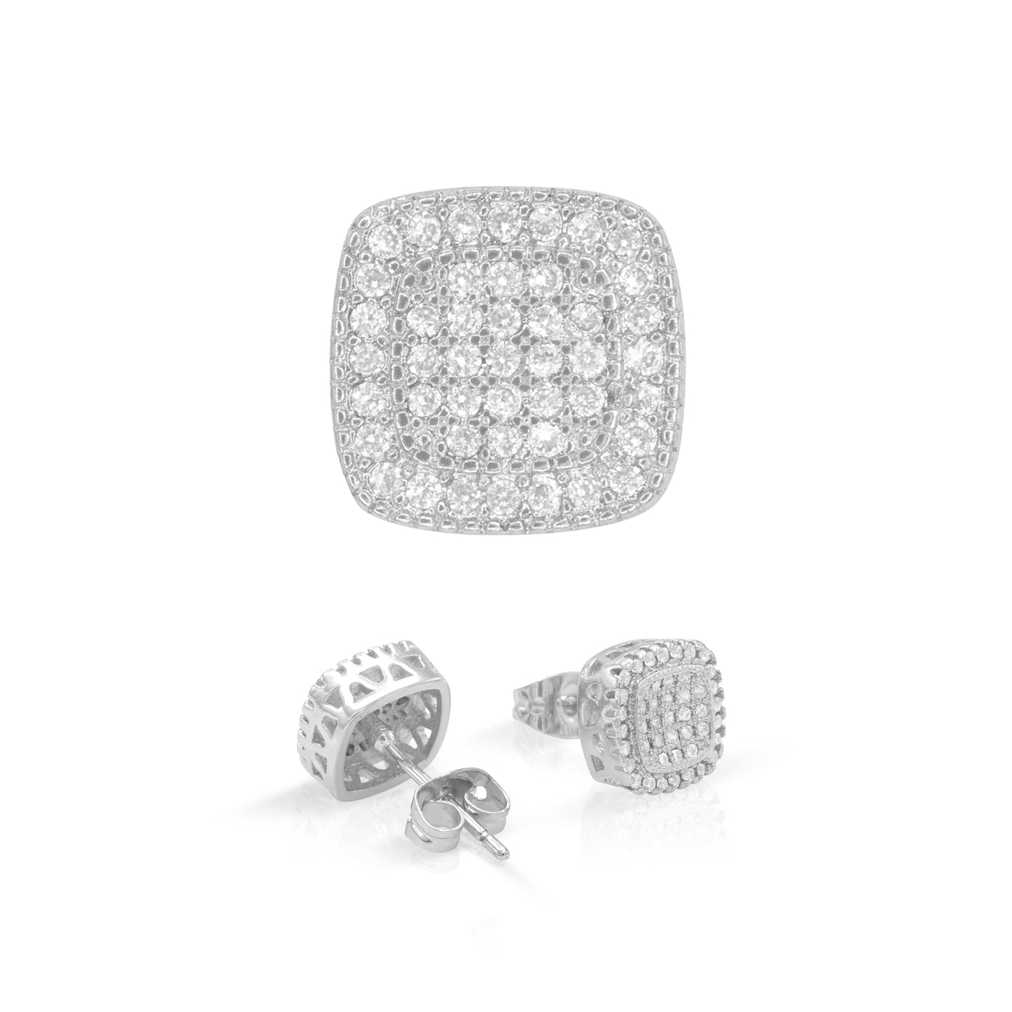 Square 9 Cubic Zirconia Earrings 14K Gold Filled Silver Hip Hop Studs Jewelry Women Men