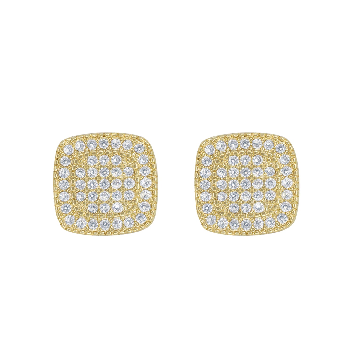 Double Square 6 Cubic Zirconia Earrings 14K Gold Filled Silver Hip Hop Studs Ear Piercing Jewelry Women Men