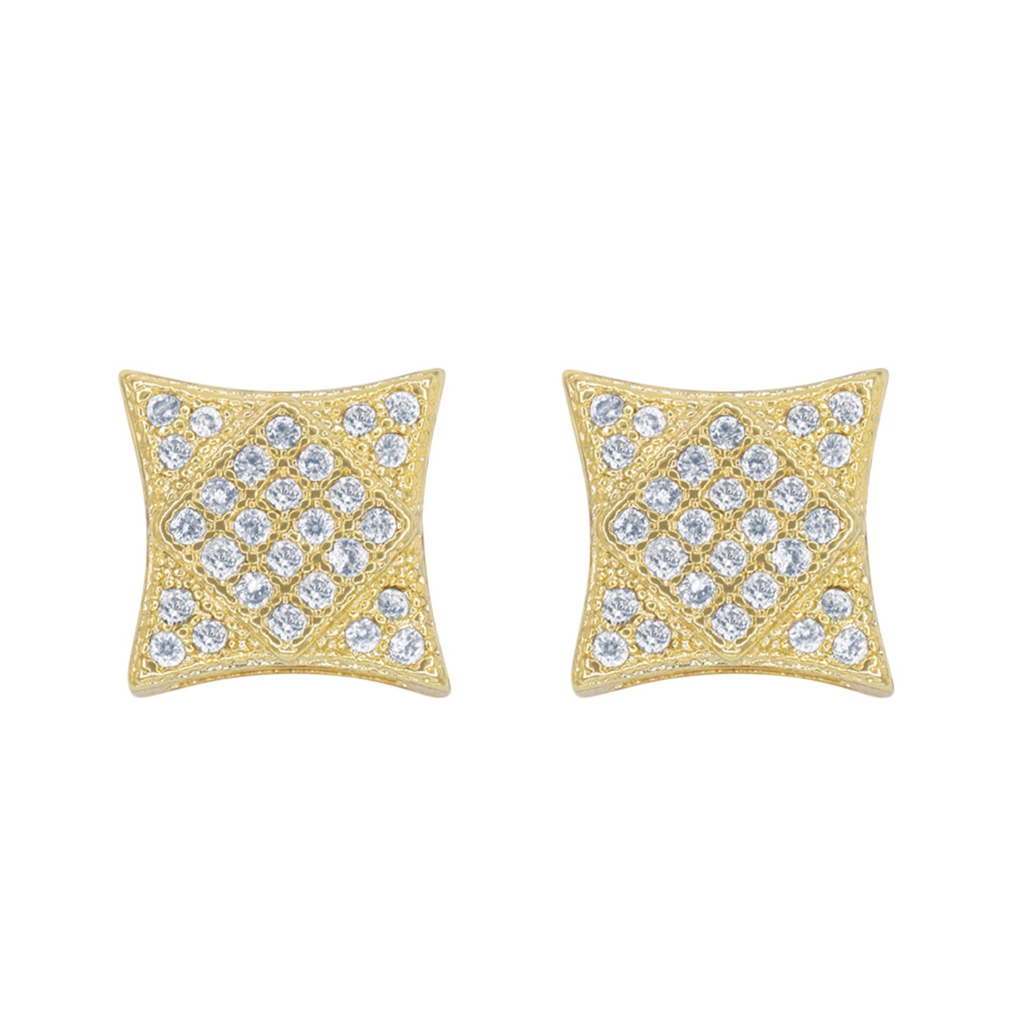Square 7 Cubic Zirconia Earrings 14K Gold Filled Silver Hip Hop Studs Jewelry Women Men