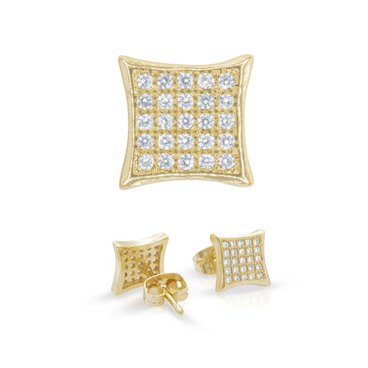 Square 15 Cubic Zirconia Earrings 14K Gold Filled Silver Hip Hop Studs Jewelry Women Men