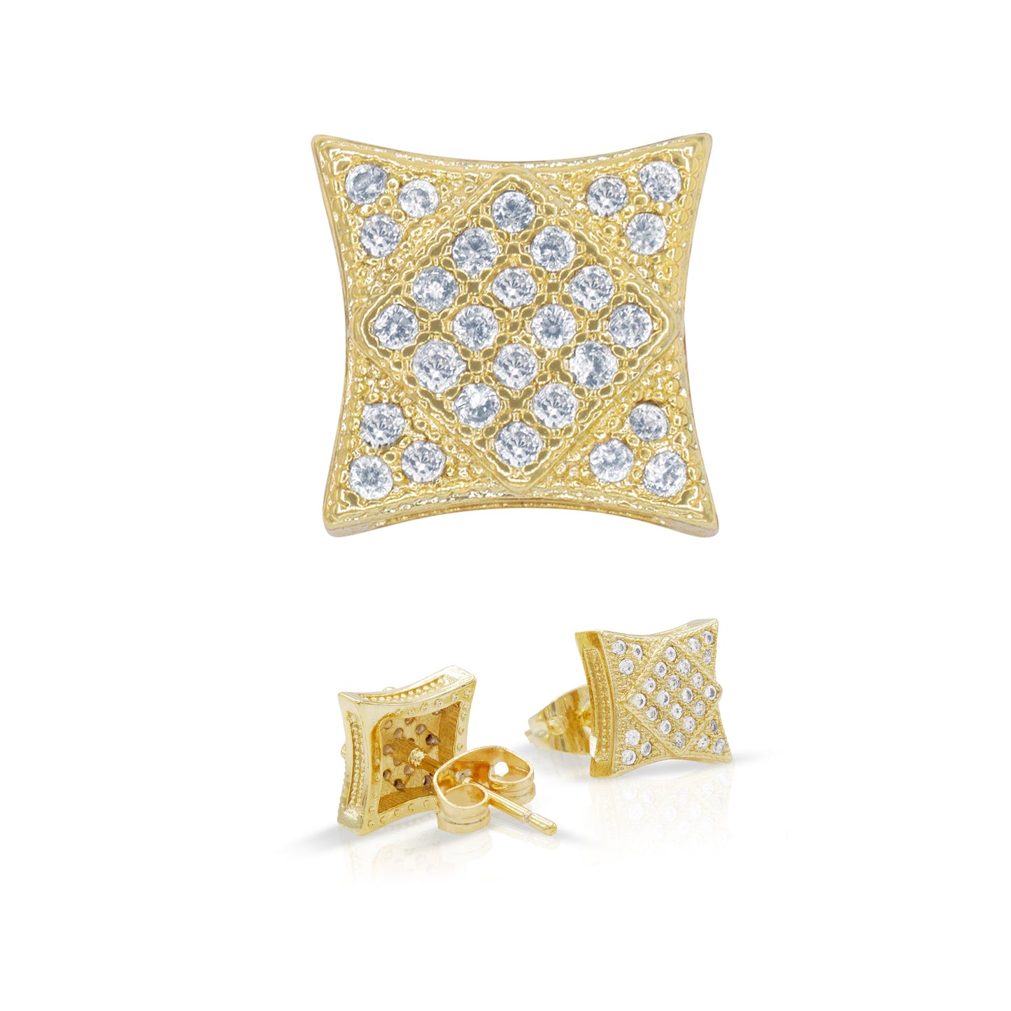 Square 7 Cubic Zirconia Earrings 14K Gold Filled Silver Hip Hop Studs Jewelry Women Men