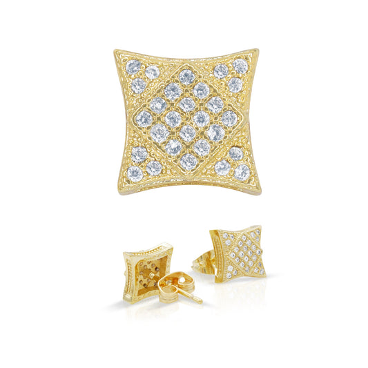 Square 7 Cubic Zirconia Earrings 14K Gold Filled Silver Hip Hop Studs Jewelry Women Men