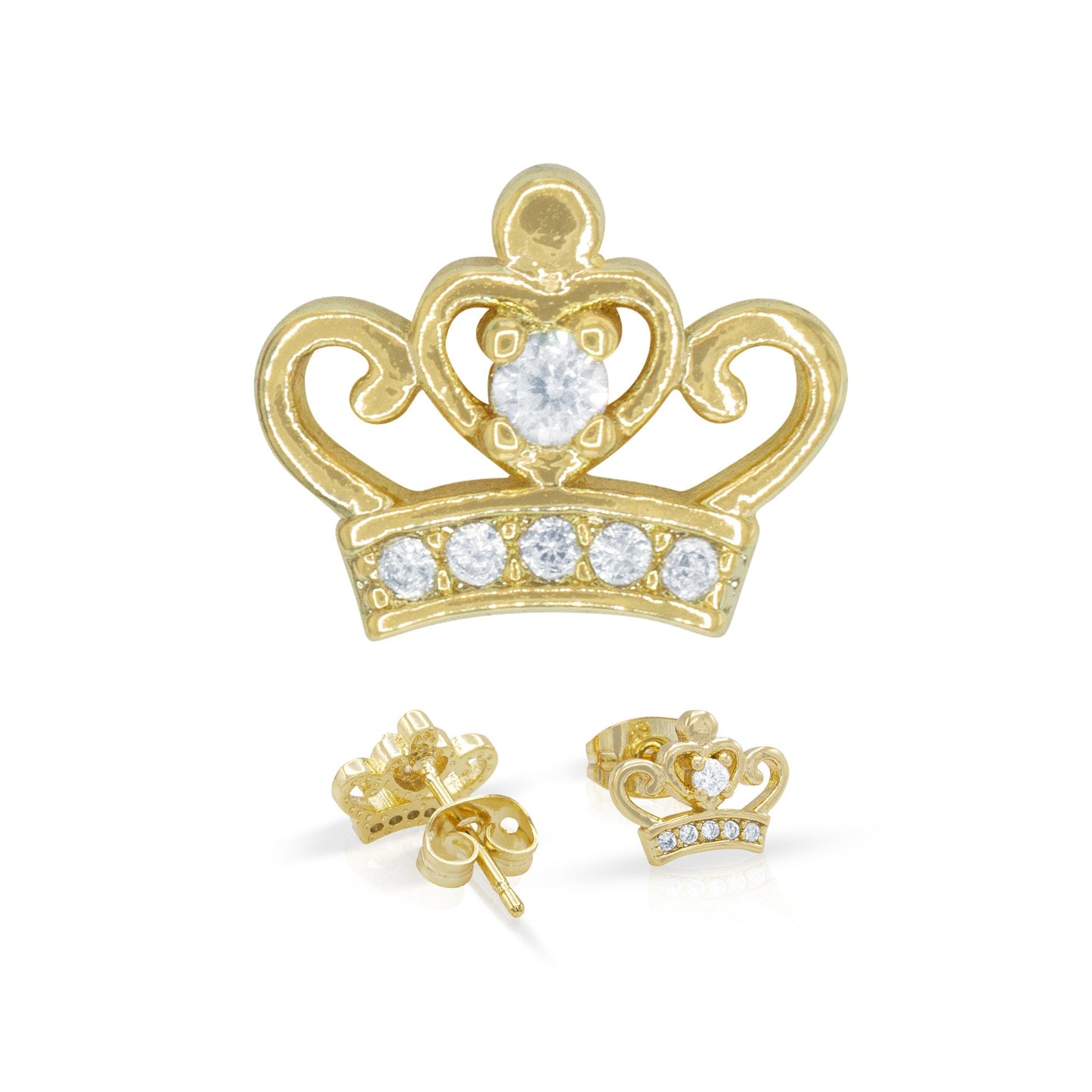Crown 2  Earrings Cubic Zirconia Hip Hop 14K Gold Filled Silver Studs Jewelry Women