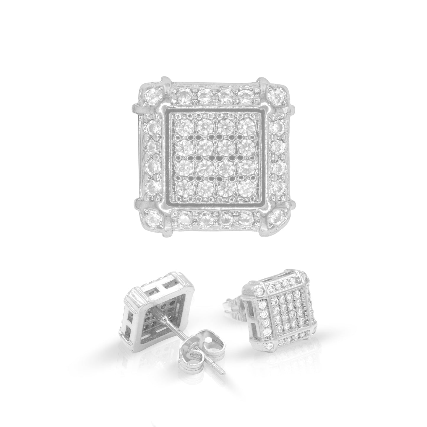 Square 10 Cubic Zirconia Earrings 14K Gold Filled Silver Hip Hop Studs Jewelry Women Men