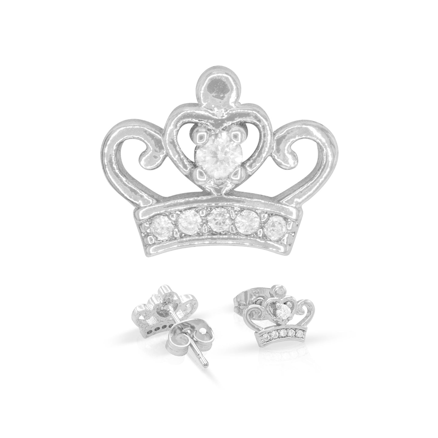Crown 2  Earrings Cubic Zirconia Hip Hop 14K Gold Filled Silver Studs Jewelry Women