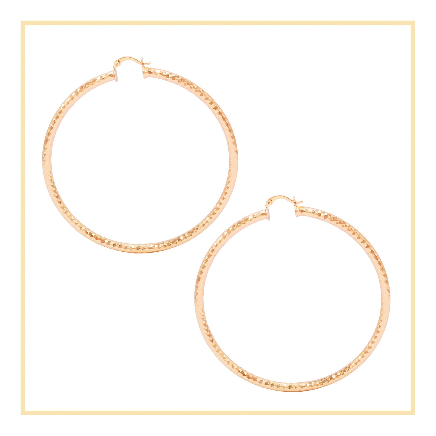 Tri Cut 14K Gold-Filled Hoop Women Earrings 4 mm Thick 25-80 mm