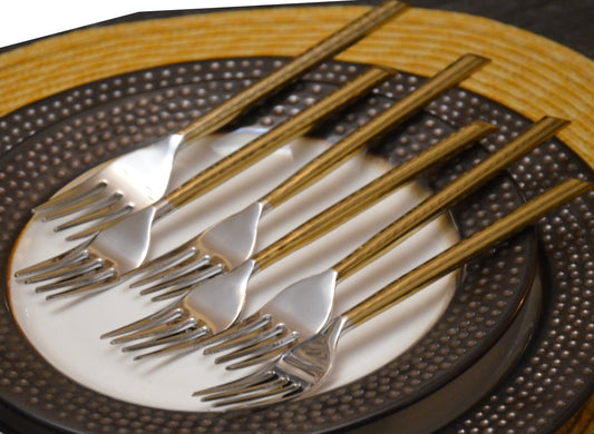 Dinner Forks Golden Stainless Steel Flatware Set of 6