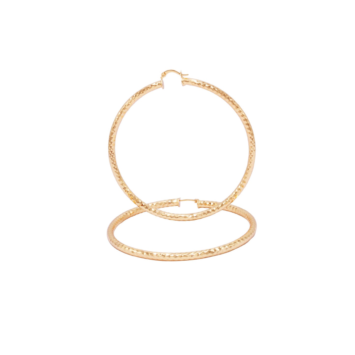 Tri Cut 14K Gold-Filled Hoop Women Earrings 4 mm Thick 25-80 mm
