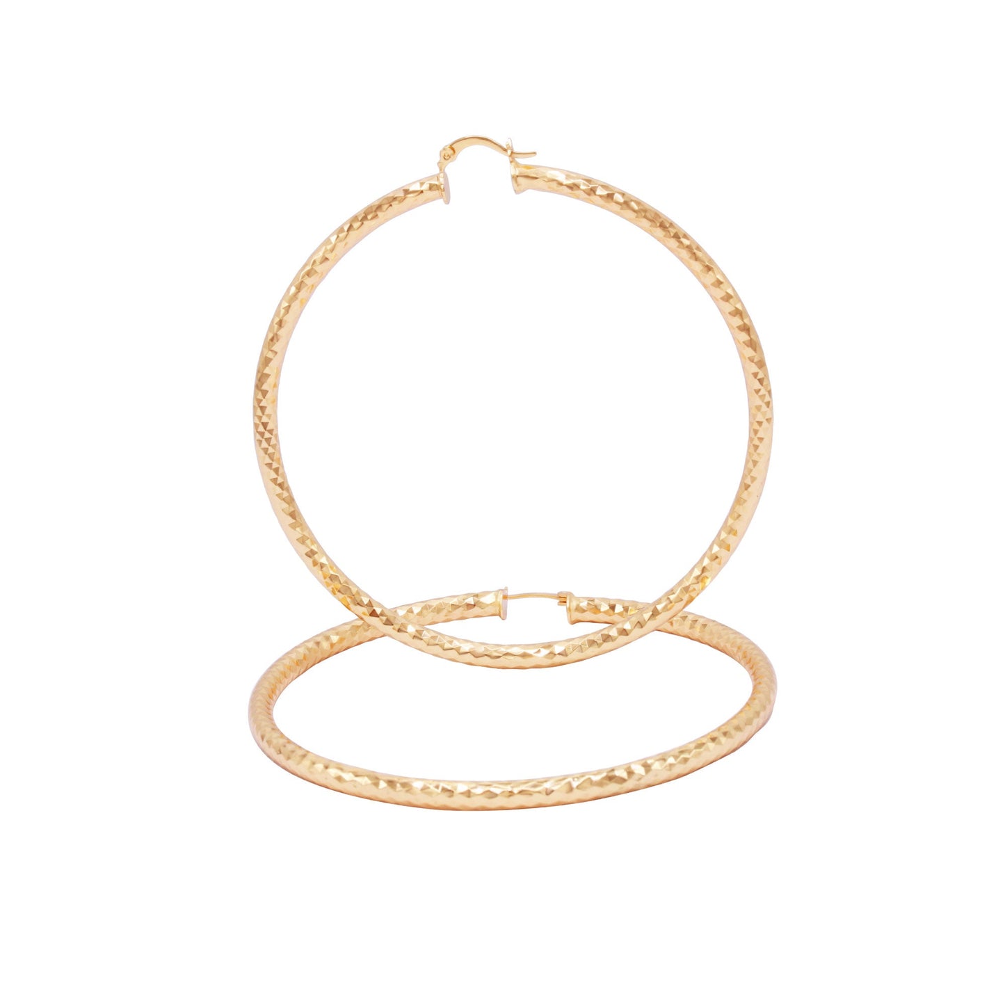 Tri Cut 14K Gold-Filled Hoop Women Earrings 4 mm Thick 25-80 mm